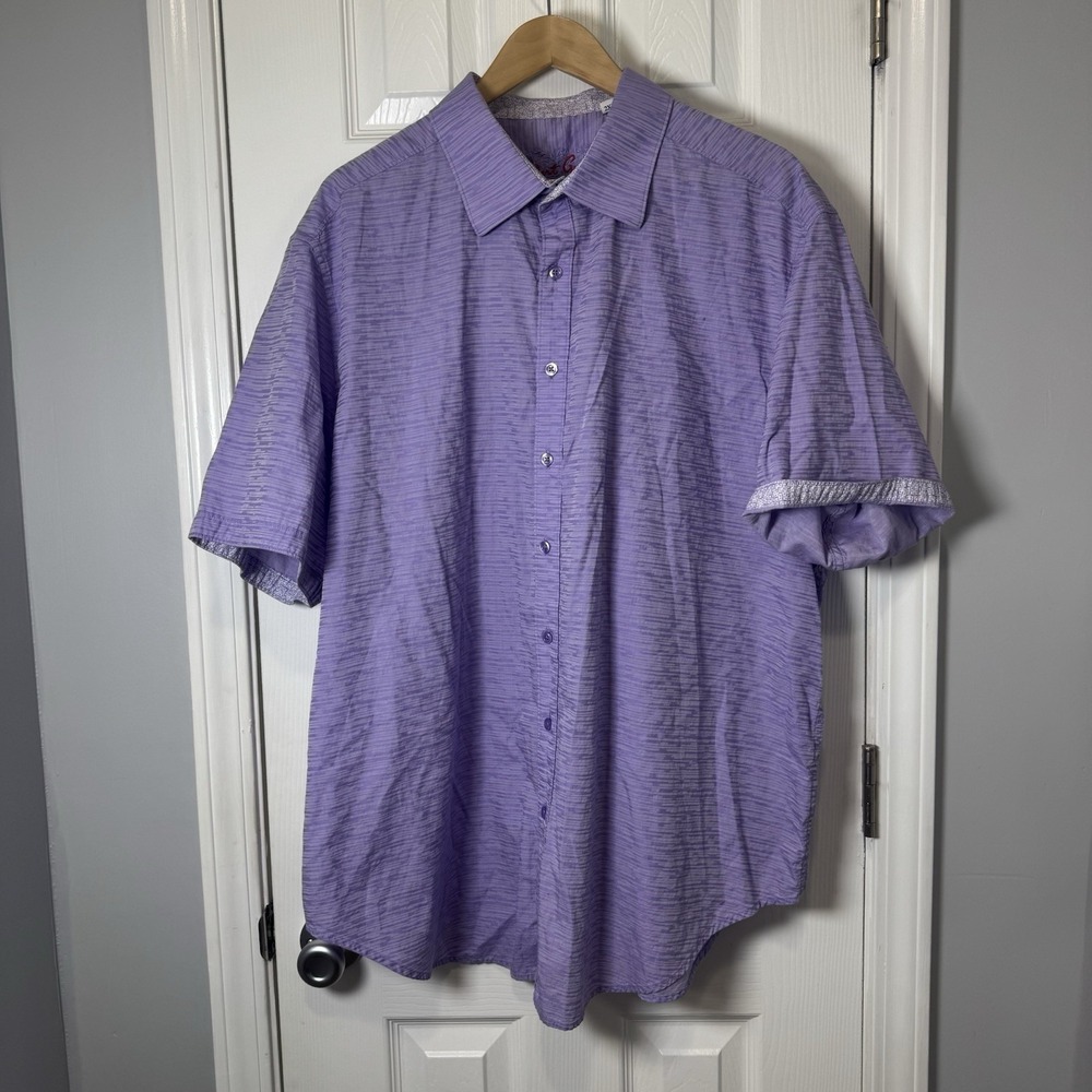 Robert Graham Shirt Mens 2XL XXL Purple Short Sleeve Button Up Cotton